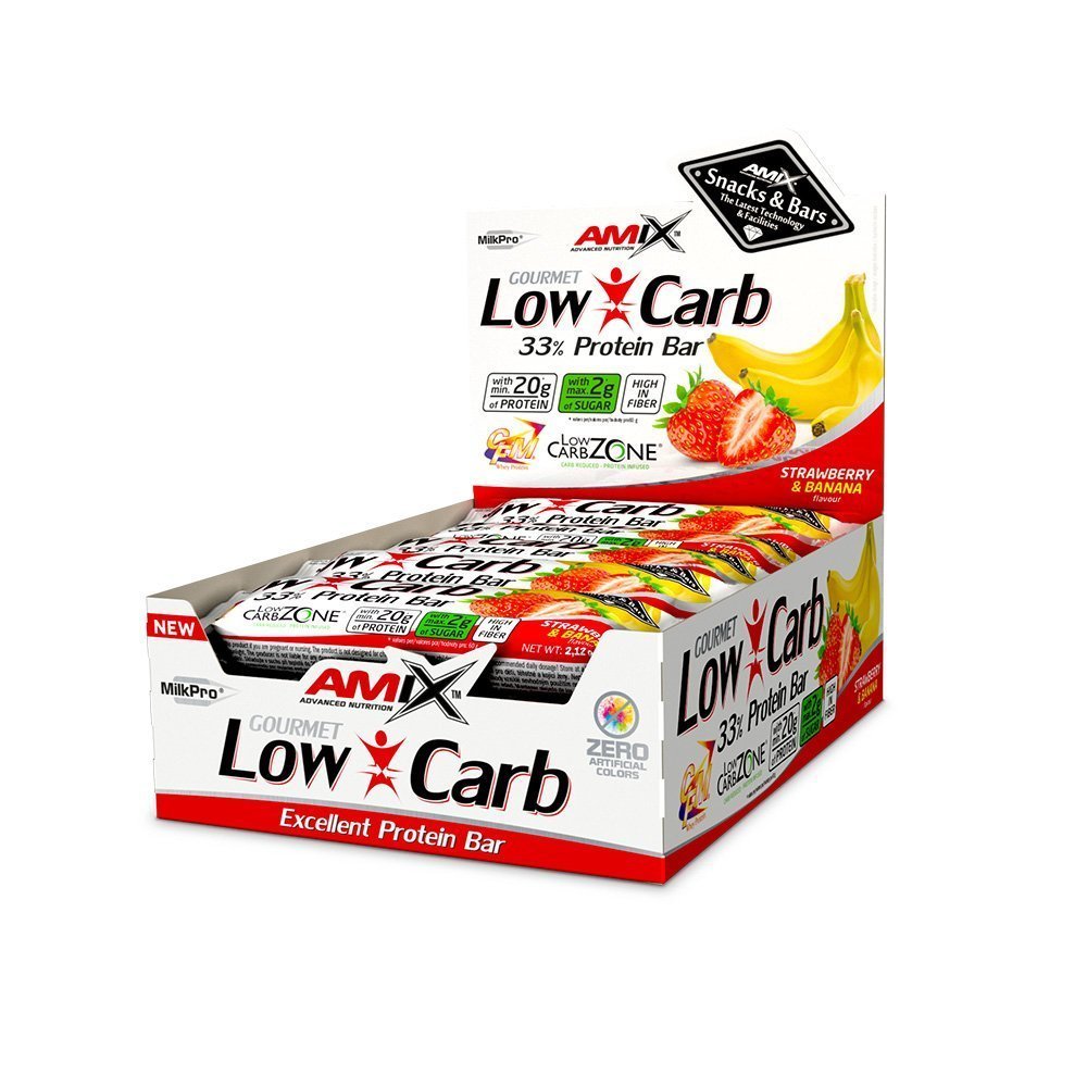 Amix Low-Carb 33% Protein Bar - 15x60g - Strawberry-Banana