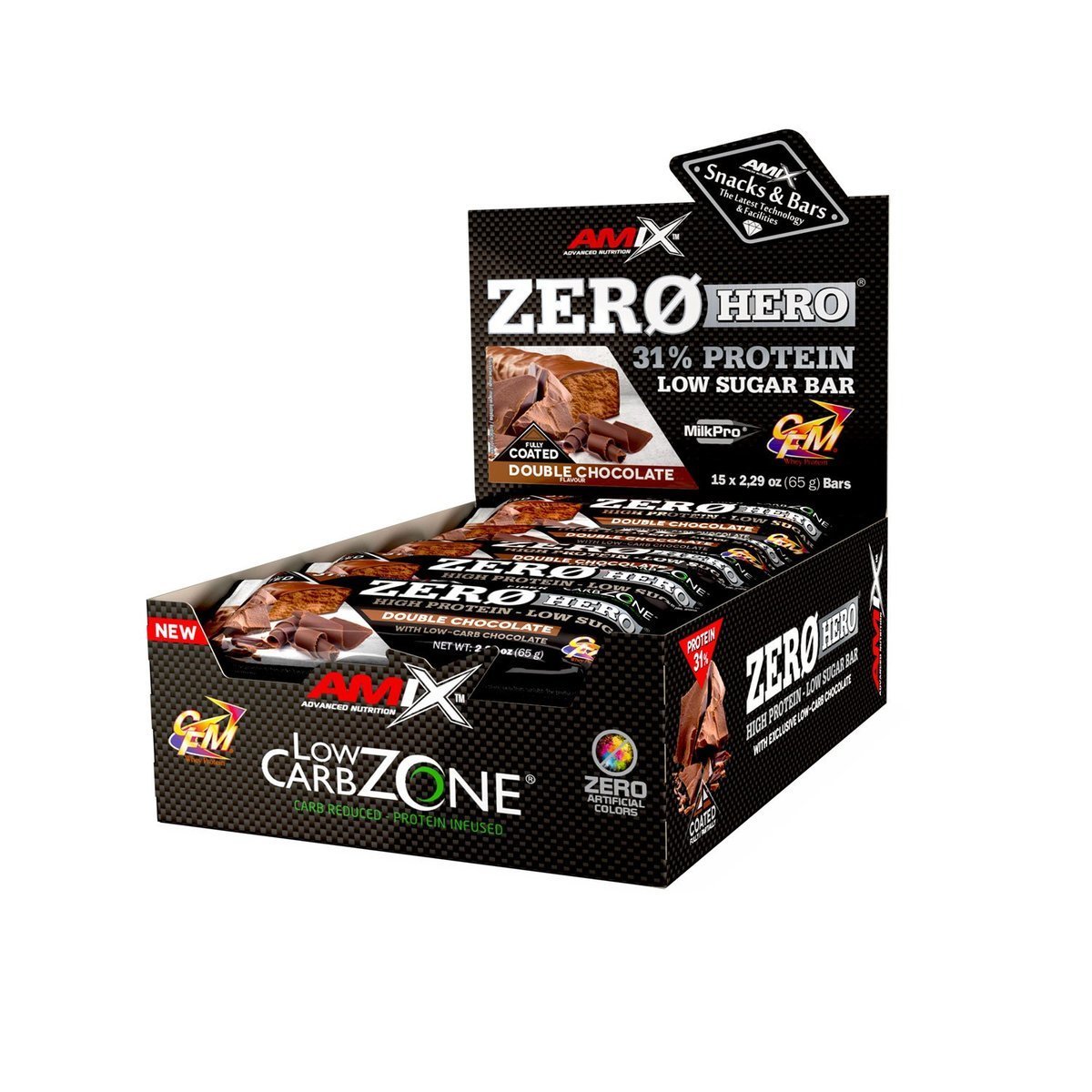 Amix Zero Hero 31% Protein Bar -15x65g - Double Chocolate