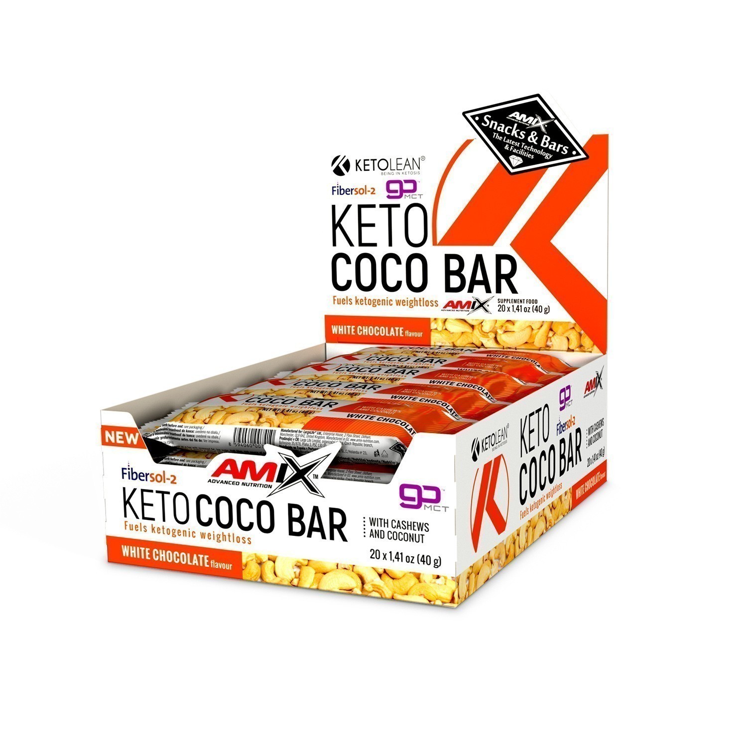 Amix KetoLean Keto goBHB Coco Bar - 20x40g - white-chocolate