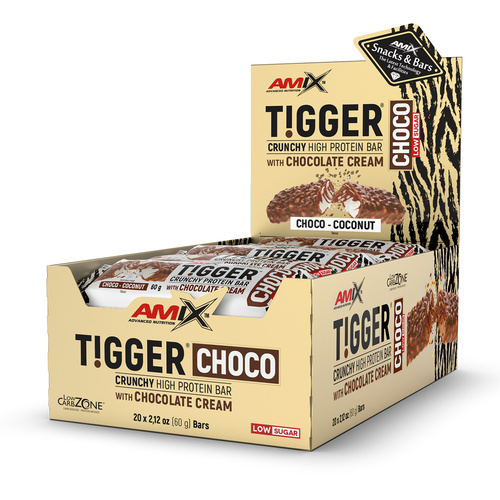 Amix TIGGER Zero Choco Protein Bar - 20x60g - Coconut - Chocolate