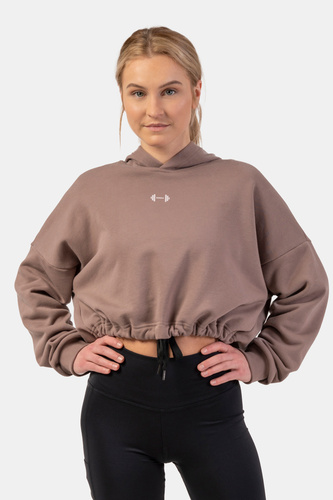 Nebbia  Volná crop mikina s kapucí Iconic 421 - brown - M